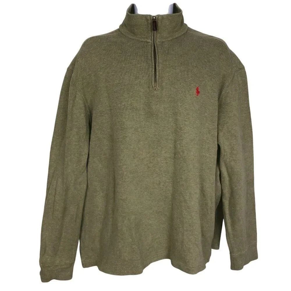 Vintage 90s Ralph Lauren Polo Mens XL Sweater Green Long Sleeve 1/4 Zip